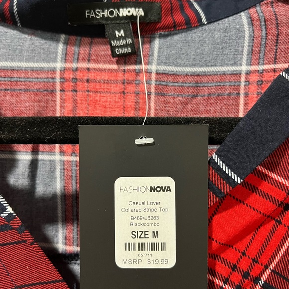 Fashion Nova Plaid Collared Surplice Top NWT - Picture 9 of 10